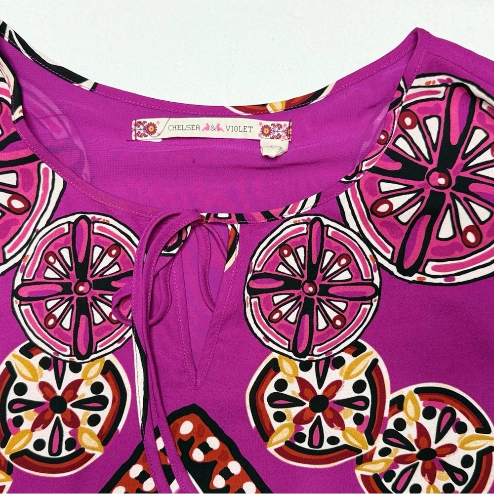 Anthropologie Chelsea & Violet Purple and Multicolor Tunic Dress w/ Fringe Sz M - Picture 6 of 8